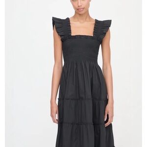 Hill House Black Midi Dress with Ruffle Sleeves